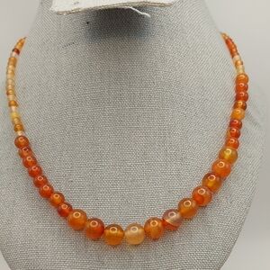 MONET Orange Carnelian Glass Graduated Bead Vintage Necklace EVC